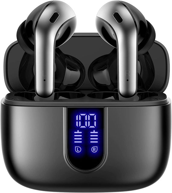 Bluetooth Headphones True Wireless Earbuds,60H Playback LED Power Display,Wireless Charging Case,IPX5 Waterproof,In-Ear with Mic