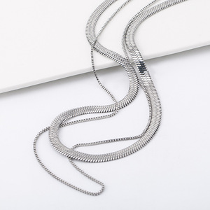 yunnique Unisex Layered <b>Titanium</b> Steel Blade <b>Chain</b> Necklace Double Layer Geometric Design Fashion Hip Hop Style - Product Image 3