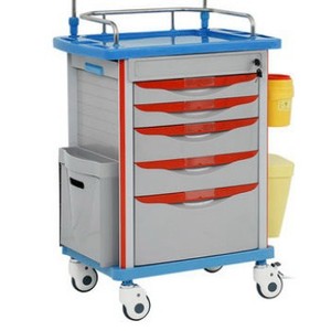 รถเข็นฉุกเฉิน ABS พร้อมลิ้นชักและตู้เก็บของสำหรับใช้ในโรงพยาบาล - Product Image 3