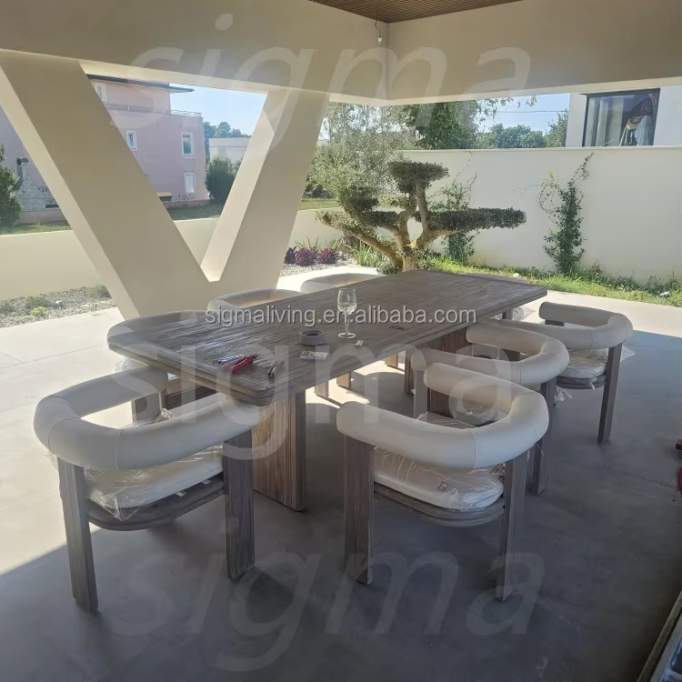 Custom Garden Furniture Set Solid Teak Wood Dining Table All Weather Teak Solid Wooden Outdoor Dining Chairs