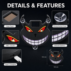 Solar <b>LED</b> Car <b>Light</b> Devil Face Rear Window Lamp with Type-C Charging Vibration Sensor and Suction Cup - Product Image 5
