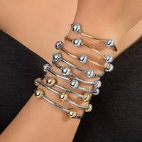 Bracelet de poignet extensible empilable pour femme en acier inoxydable plaqué or 18 carats avec perles lettre Ginee-Zircon, style vintage et élégant