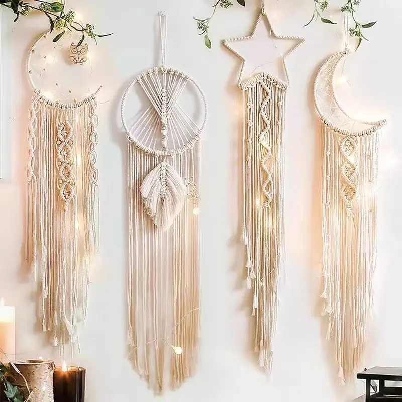 Macramè Dream Catcher Boho decorazione per la casa luna Ramadan decorazione macramè appesa a parete per la stanza nordica del bambino decorazione per bambini scuola materna