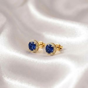 Handcrafted Natural Sapphire Round Cut <b>Stud</b> Earrings In 925 <b>Sterling</b> <b>Silver</b> Or 18K Gold Filled Deep Blue Gemstone Minimalist - Product Image 1