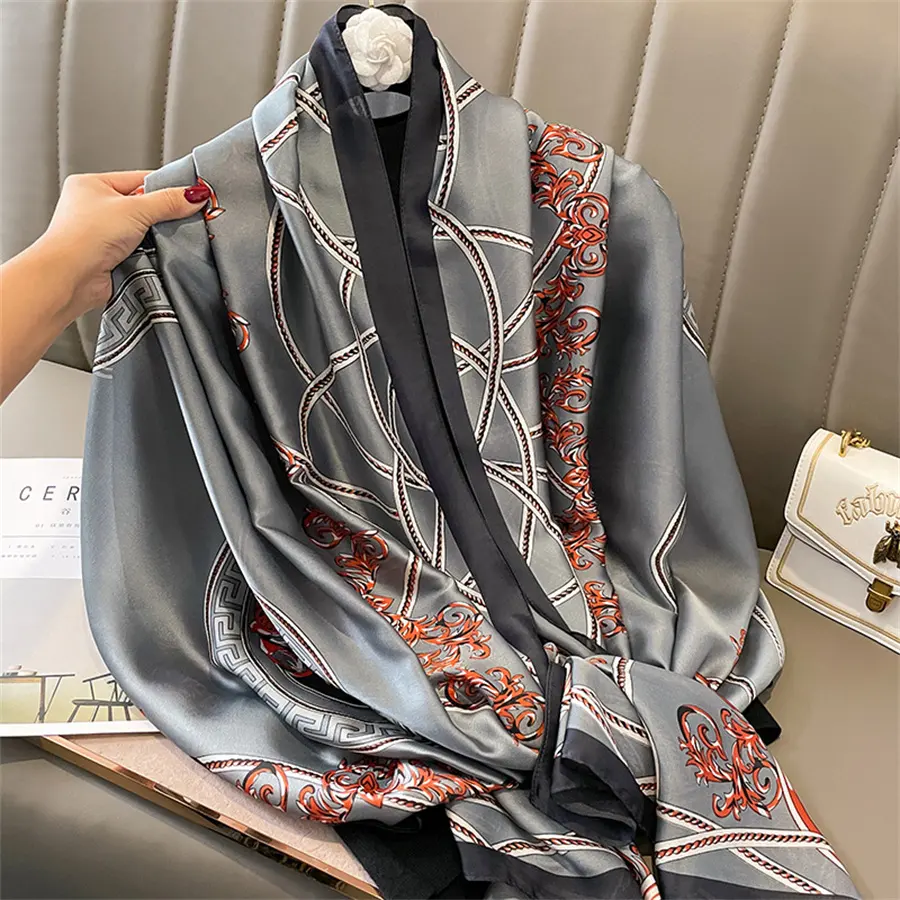 real Checked Classic Hijab Imitated en islam Floral Elegant Luxury Silk Scarves motifs