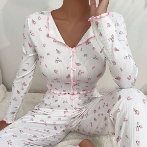 翻领卷边长袖女童睡衣休闲内衣女式套装服装 - Product Image 1