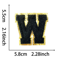 Patchs thermocollants personnalisés en lettres anglaises (26 lettres) avec bordure dorée, noirs, 5,5 cm, pour vêtements et sacs