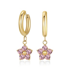 Bijoux haut de gamme, boucles d'oreilles créoles 18 carats, acier inoxydable, fleur, zircon, bijoux pour les oreilles - Product Image 5