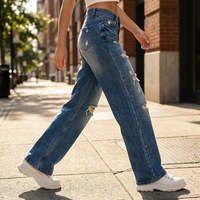 Jean décontracté Y2K pour femme, taille haute, jambe large, longueur genou, en denim bleu, coupe ample, pour l'été, les fêtes et le quotidien