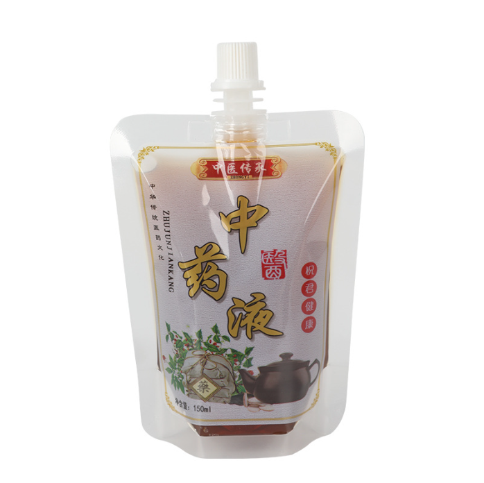 Traditional Chinese Medicine Liquid Bag with Heating Fresh Disposable Herbal Tea Liquid Transparent Self-standing Suction Bag