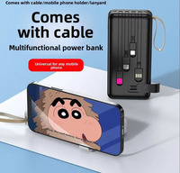 YM-489 Batterie externe multi-ports ultra-fine et légère 20000 mAh à chargement rapide avec 4 câbles intégrés Micro USB, support de téléphone et cordon – Meilleure vente