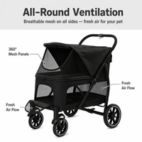Poussette pour grand chien avec ventilation intégrale en maille, fenêtre trapézoïdale de 37 cm, tapis PE amovible, sac de rangement arrière, logo personnalisé