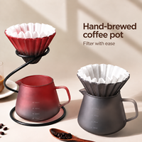 Set Kopi Tuang 600ml dari Kaca Borosilikat Matte Gradasi, Dripper Bergaris dengan Dudukan Logam, Server Kopi dengan Timbangan