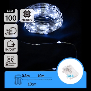 Ghirlanda di luci LED in filo di rame, alimentata a 3 batterie AA, luce bianca fredda, 10 m, ideale per decorazione e ambientazione - Product Image 1