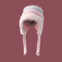 Vente en gros de nouveaux chapeaux tricotés décontractés personnalisés avec patch et logo en fausse fourrure baggy épais et chaud unisexe arcs rayés à carreaux bicolores en acrylique
