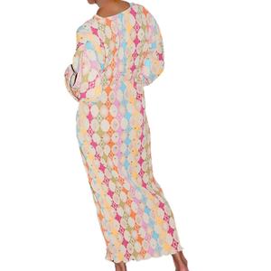 Vestido Elegante de Mujer OEM de Alta Calidad, Estilo Línea A, Venta al por Mayor Personalizada, Cuello en V, Manga Larga Tipo Linterna, Estampado Otoñal con Toque de Temperamento - Product Image 4