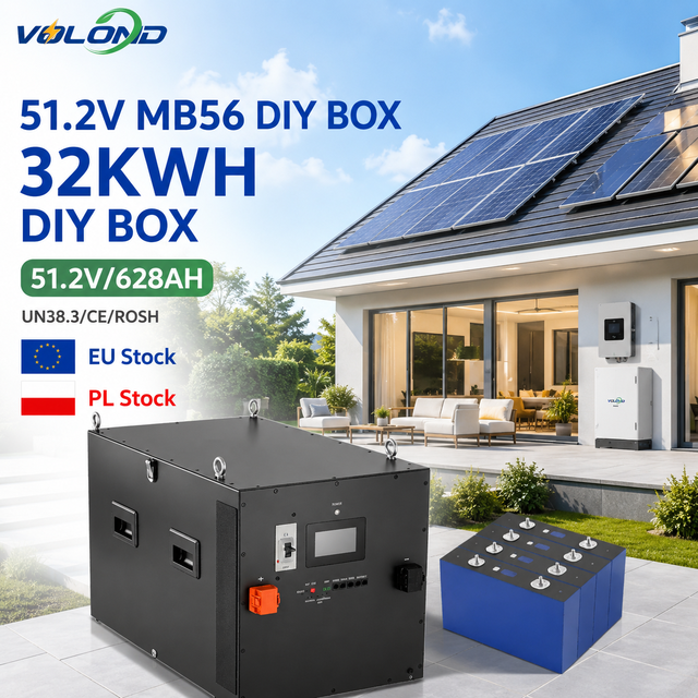 VOLOND DIY Home Energy Storage System 16s 628Ah MB56 Battery Box 51.2V LiFePO4 Rack Stackable IP66 JK 300A BMS CAN 30-40KW