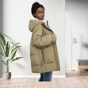 Abrigo de algodón grueso de moda, de color sólido, con cremallera y manga larga para mujer. - Product Image 5