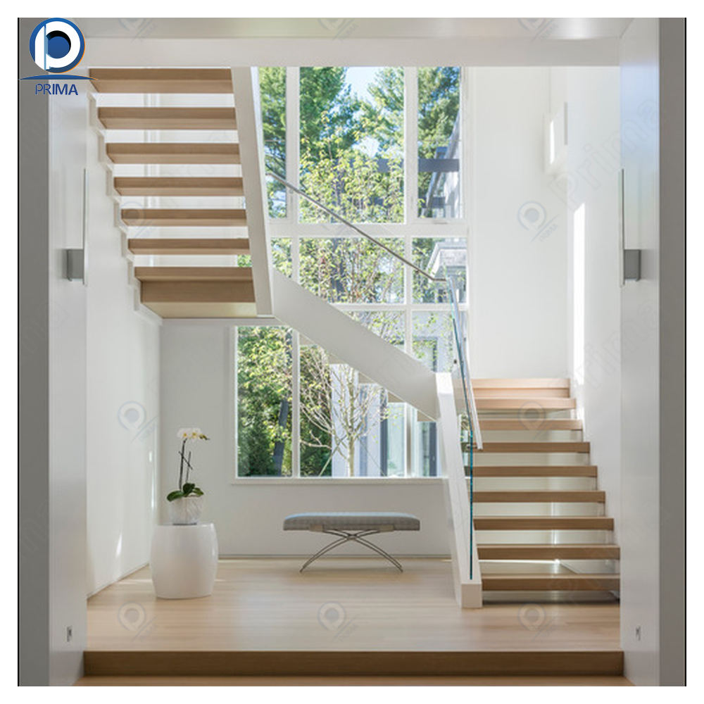 Прима деревянная Современная наружная Прямая лестница из матового стекла
