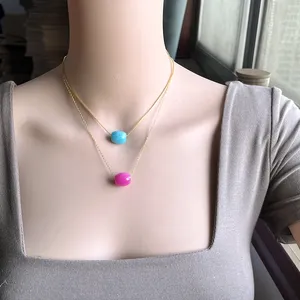 stainless steel rope chain fine Hot Sale Jewelry Simple Fashion natural stone Pendant Transfer Bead Women Jade Oval Necklace