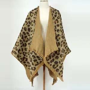 Double Side Stylish Jacquard Leopard Reversible Woven Thick Women Winter Wrap Scarf Pashmina Shawl Poncho