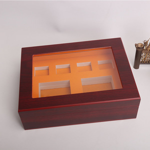 Boîte en bois à couvercle rabattable transparente, rectangulaire, emballage cadeau fait main, boîte de rangement pour thé, sur mesure - Product Image 1