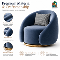 Canapé d'appoint pivotant moderne en velours avec base en métal doré, coussin pied-de-poule, style baril rond pour salon