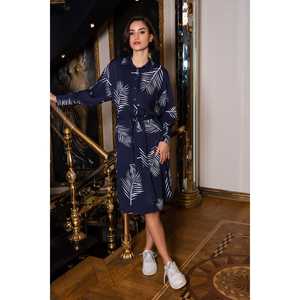 Vestido Túnica de Manga Larga para Mujer, Marca Belmando, con Cuello Abotonado, Abertura Lateral y Cinturones, Estilo Casual - Product Image 1