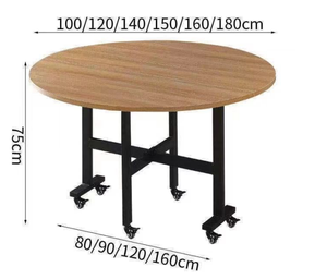 <span class=keywords><strong>Table</strong></span> à <span class=keywords><strong>manger</strong></span> ronde pliable moderne en bois avec roulettes, gain <span class=keywords><strong>de</strong></span> place, extensible, mobilier d'appartement <span class=keywords><strong>pour</strong></span> petite maison - Product Image 4