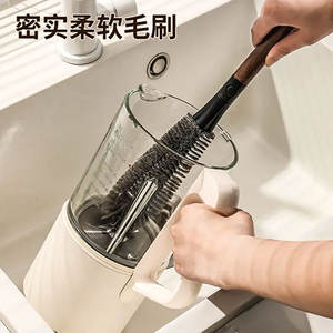 Brosse de nettoyage 2-en-1 pour bouteilles et gobelets, à manche long et détachable, pour les fentes, à poils souples, couleur noyer - Product Image 4