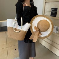 Nouveau Sac de Plage en Paille Tendance Grande Capacité Utilisation Quotidienne Sac à Main Portable en Paille pour Femme Sac Fourre-Tout