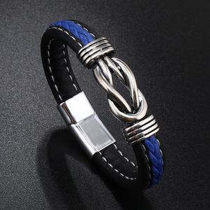 Black and Blue Hand Woven <b>Leather</b> <b>Bracelet</b> with Alloy Magnetic Buckle Christmas Party Gifts - Product Image 6