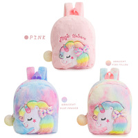 Licorne cravate-teint mignon dessin animé en peluche sac à dos pour enfants Logo personnalisé sac d'école avec nœud pour la maternelle