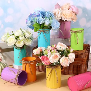 Centros de Mesa Navideños, Jarrón Decorativo <span class=keywords><strong>con</strong></span> Copos de Nieve Estilo Rústico, Maceta de Metal Galvanizado <span class=keywords><strong>con</strong></span> Lazo de Cuerda, Cubos <span class=keywords><strong>Artificiales</strong></span> - Product Image 5
