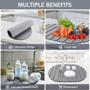 Tapis de séchage pour vaisselle en pierre de forme ronde, grand format, résistant à la moisissure, pliable, en diatomite organique pour comptoir de cuisine - Product Image 5