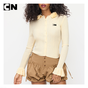 Suéter Cárdigan de Punto Casual para Mujer, Diseño Personalizado de Fábrica, Logotipo Personalizado, 100% Poliéster, Delgado, con Botones y Mangas Campana - Product Image 1