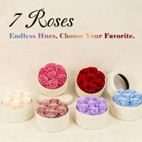 7 roses éternelles roses dans un coffret cadeau rond, rose éternelle longue durée pour la Saint-Valentin, anniversaire, fête des mères, anniversaire de mariage, cadeaux
