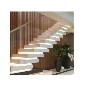 บันไดกระจกในร่มซ้อนกัน, บ้านวิลล่าอพาร์ทเม้น, LOFT duplex, เหล็กและไม้ระงับบันไดมุมขวา - Product Image 1