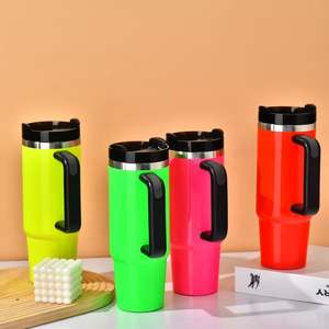 Gobelet isotherme en acier inoxydable H2.0 de 30 oz, rose fluo, avec paille, pour café et boissons chaudes, modèle vierge - Product Image 4