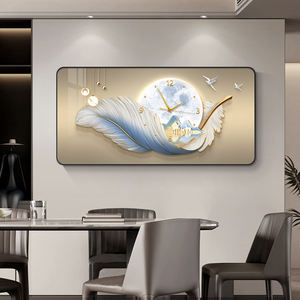 2025 New 60*30cm <strong>Large</strong> <strong>Wall</strong> Art <strong>Wall</strong> <strong>Clock</strong> Feather Crystal Porcelain Still Life Custom Watch for Home Decoration Painting - Product Image 2