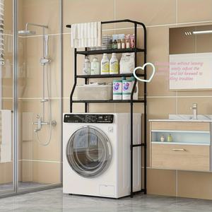 Support de Machine à laver de salle de bain sans perçage Support de rangement en acier robuste Base de montage adhésive sous vide Multi-étagères à 3 couches - Product Image 1