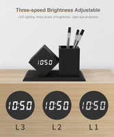 Porte-stylo de bureau en bois/bambou Rhombus, horloge numérique LED, chargeur de téléphone sans fil - Couleur et taille personnalisées |   Services
