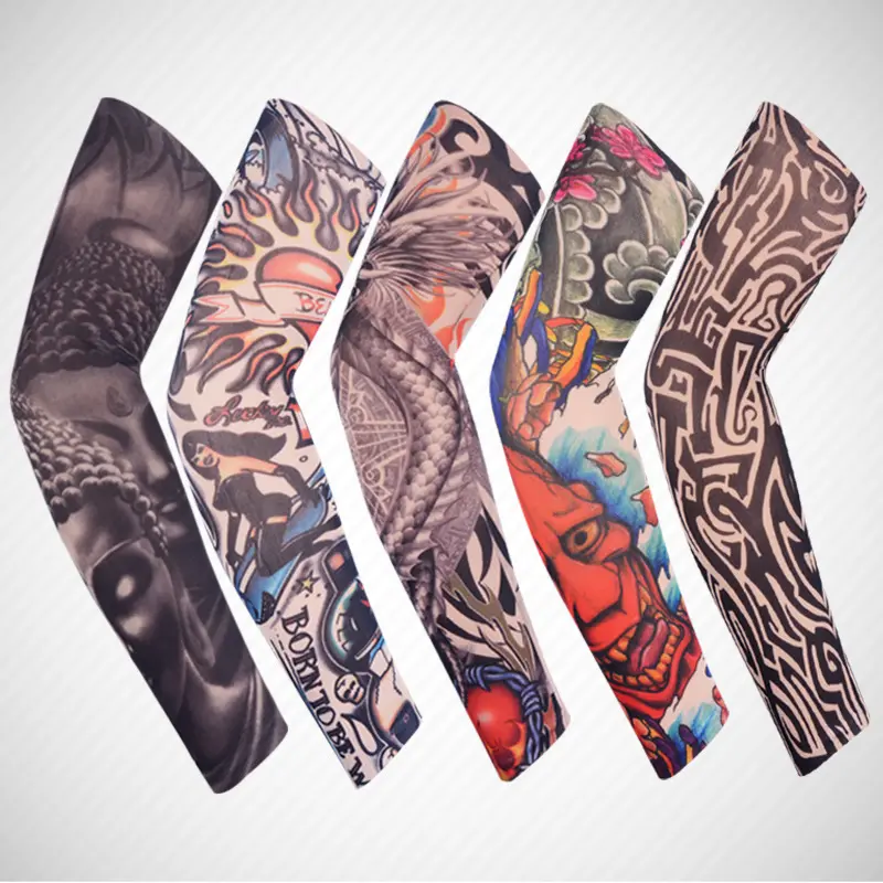 Street Tattoo Arm Sleeves Sun UV Proteção Braço Capa Seamless Outdoor Riding Sunscreen Braço Mangas Glover Para Homens Mulheres