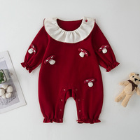 Combinaison pour bébé fille, motif champignon 3D mignon, rouge, manches longues, tenue pour bébé pour la pleine lune, intérieur et extérieur