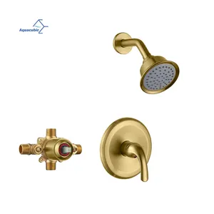 Single Handle Brushed Gold Solid Brass Rough-in Valve with 304 Stainless steel Touch-Clean Shower Head