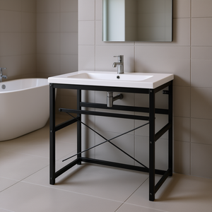 Support de lavabo de salle de bain en fer noir thermolaqué, design industriel, autoportant, rectangulaire, 25 pouces, avec protection anticorrosion - Product Image 2