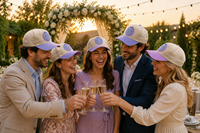 Casquette de baseball ajustable en coton bicolore crème et lavande, brodée sur mesure avec patch sportif Mr & Mrs, pour mariage, vente en gros