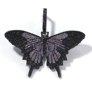 Popular púrpura mariposa Cuba colgante collar con circón oro joyería moda Bling diamante para Mujeres Hombres collares grandes - Product Image 5