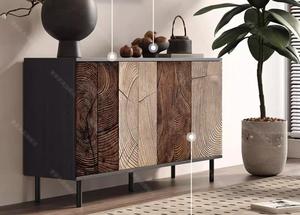 Armoire latérale de salle à manger de luxe légère italienne Rangement mural de salon en bois massif de l'armoire de porche d'art rétro médiéval - Product Image 4