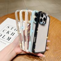 Pour iPhone 16 Faux Diamant Caméra Cas Antichoc Cadre TPU Téléphone Cas Couverture pour iPhone 16 15 Pro Max